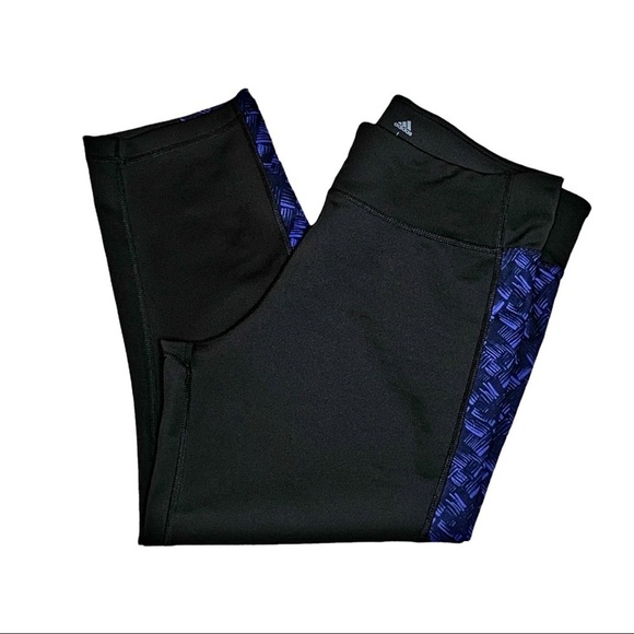ADIDAS CLIMALITE Activewear capri leggings Workout Black Royal blue Drifit Large - Picture 5 of 8